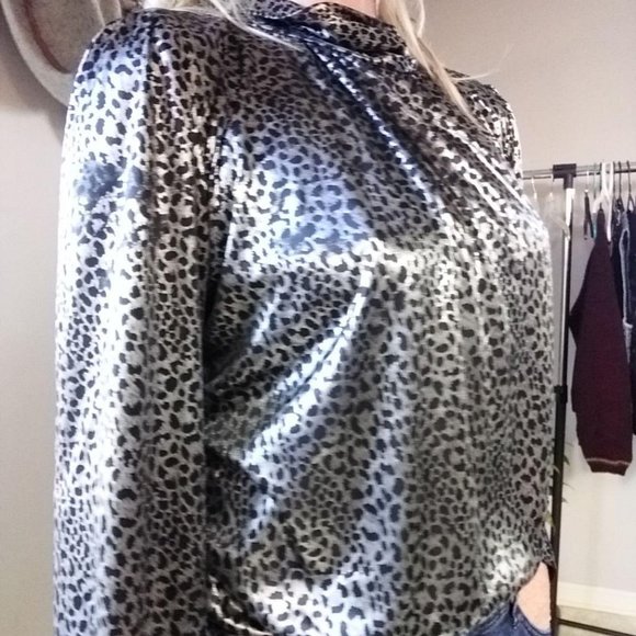 Vintage Blouse Black silver Metallic High Neck - Picture 4 of 8